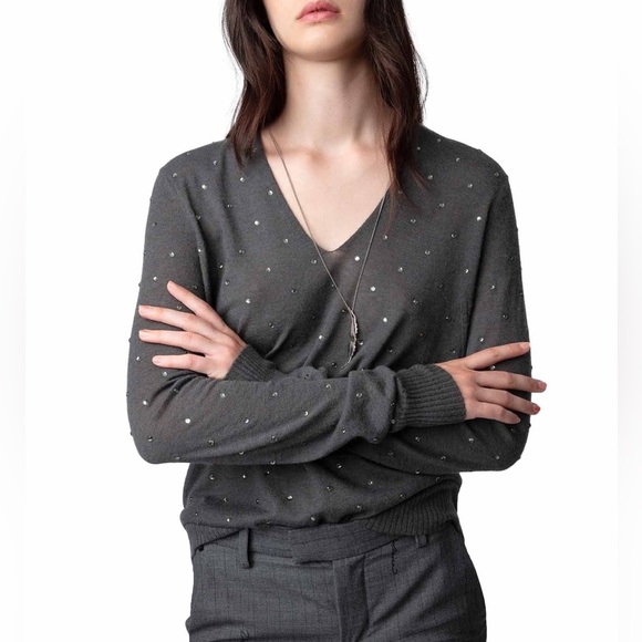 NWT Zadig & Voltaire Elya Strass Rhinestone Embellished Cashmere Jumper Sweater - Picture 1 of 16